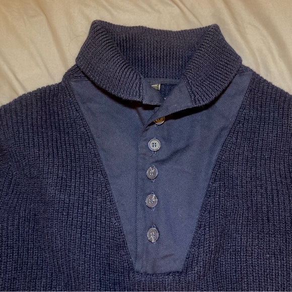 Schott NYC 100% Wool Navy Sweater Quarter Button size Large - Picture 5 of 12